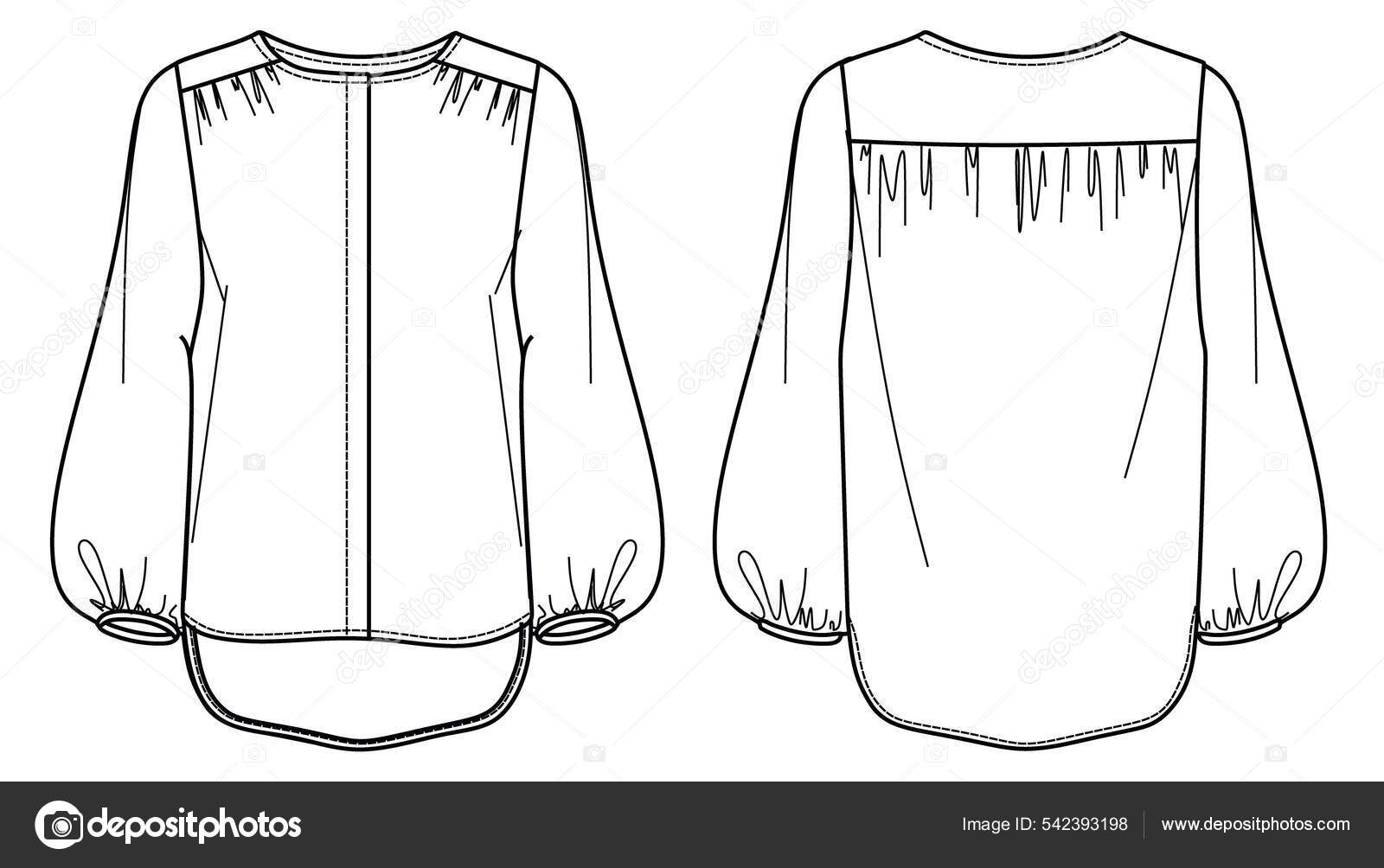 Vetor Tecido Blusa Moda Cad Camisa Mulher Com Mangas Balão imagem vetorial  de yuli2217© 542393198