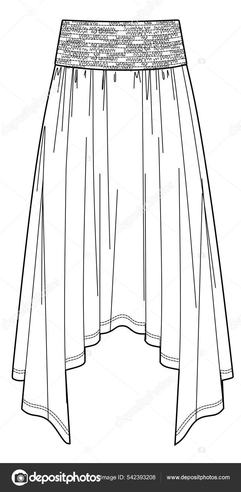 Flared Skirt Illustration A Line Skirt Technical Drawing Vector