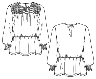 Kadın bluzu çizimi, bluz CAD, kadın çizimi, bluz çizimi, kadın kıyafeti çizimi, kadın giysisi çizimi, kadın cazibesi, üst CAD, üst düzey bluz çizimi, üst teknik çizim, kadın düz, omuzsuz tişört