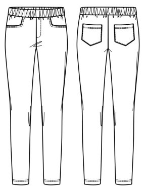 Vektör spor taytları moda CAD, kadın taytı ya da yüksek bel çizimli yoga taytları, fermuarlı moda dairesi, taslak, şablon. Önü, arkası, beyaz rengi olan taytlar