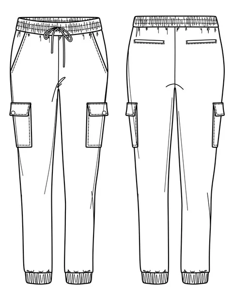 Vector Jogger Para Mujer Dibujo Técnico Pantalones Mujer Con Cintura — Vector de stock