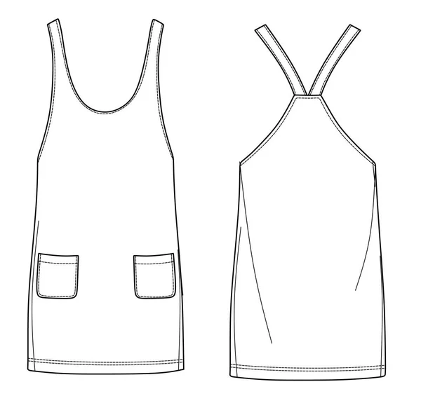 Vector Dungaree Vestido Moda Cad Mulher Mini Vestido Desenho Técnico —  Vetores de Stock