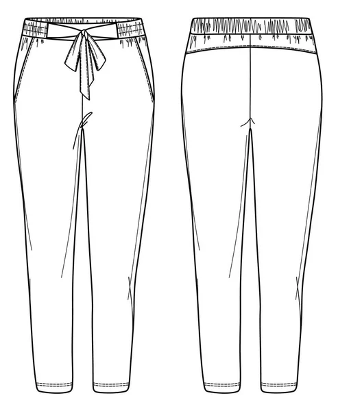 Pantalones Mujer Vectorial Dibujo Técnico Pantalones Mujer Con Detalle Lazo — Vector de stock