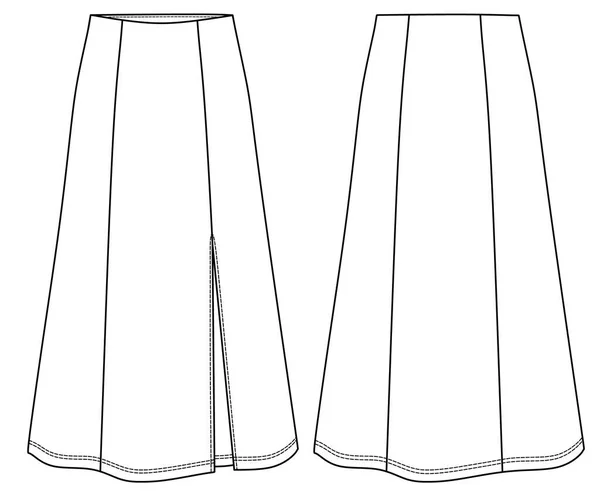 Skirt Cad Mini Skirt Technical Drawing Midi Skirt Sketch Woman — Stock Vector