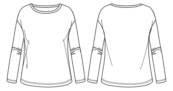 Διάνυσμα Μακρύ Μανίκι Shirt Μόδας Cad Γυναίκα Γύρω Από Λαιμό — Διανυσματικό Αρχείο