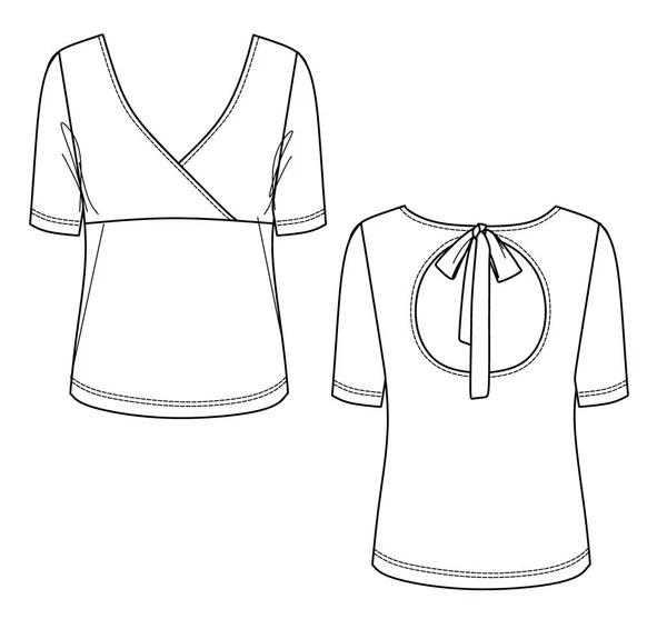 Vektör Moda Cad Tişörtü Uzun Kollu Kadın Bluzu Çizimi Yakalı — Stok Vektör