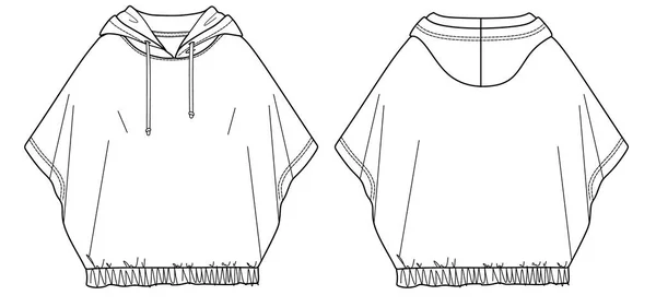 Vector Kapuzen Sweatshirt Mode Cad Frau Ärmellose Sweatshirt Technische Zeichnung — Stockvektor
