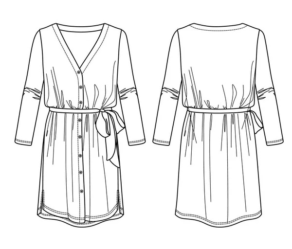 Dessin Technique Vectoriel Mode Vestimentaire Cao Croquis Chemise Robe Avec — Image vectorielle