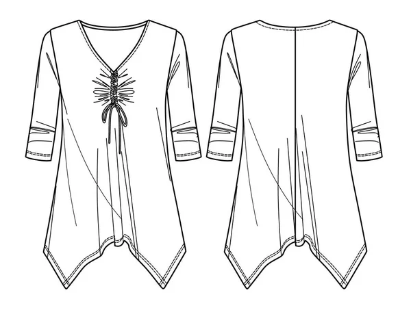 Shirt Manches Longues Vectoriel Mode Cad Haut Femme Col Avec — Image vectorielle