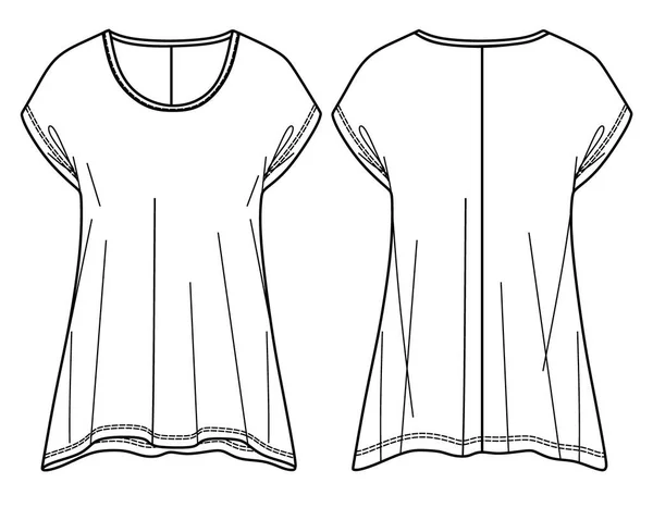 Vektorový Krátký Rukáv Tričko Módní Cad Žena Shirt Skica Šablona — Stockový vektor
