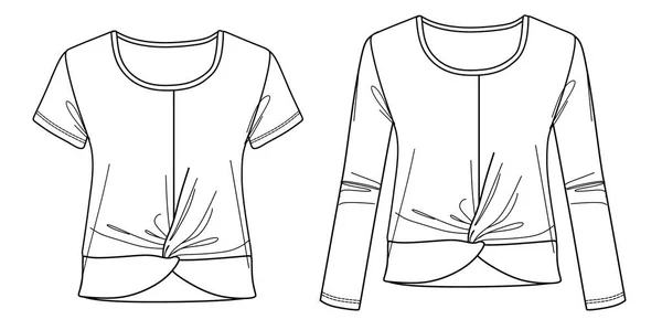 Vector Ronde Hals Shirt Met Knoop Mode Cad Das Gedetailleerde — Stockvector