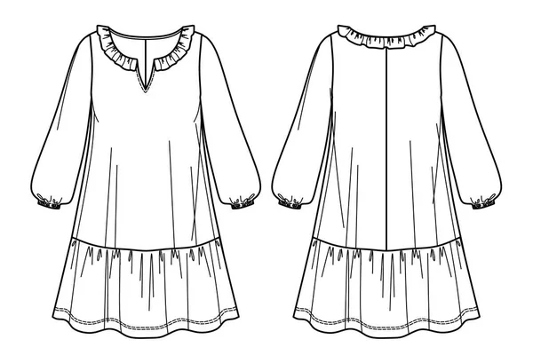 Robe Manches Longues Vectorielle Dessin Technique Mini Robe Femme Avec — Image vectorielle
