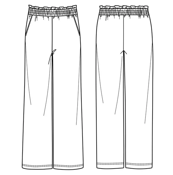 Vektör Geniş Paçalı Pantolon Teknik Çizim Cepli Şalter Pantolon Moda — Stok Vektör