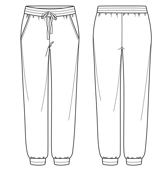 Vector Unisex Jogger Fashion Cad Woman Sweatpants Side Pocket Technical — 스톡 벡터