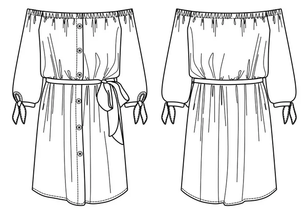 Vecteur Hors Robe Épaule Mode Cad Robe Chemise Femme Avec — Image vectorielle