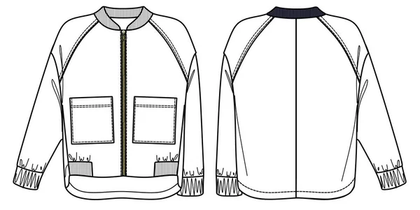 Vector Raglan Long Sleeved Jacket Fashion Cad Woman Bomber Jacket — Stock Vector