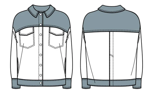 Векторный Женский Джинсовый Пиджак Модный Cad Длинный Рубашечный Пиджак Технический — стоковый вектор