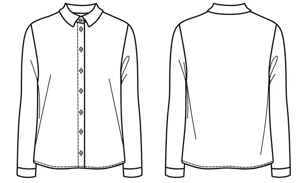 Vector Långärmad Blus Mode Cad Kvinna Klassisk Skjorta Med Kragar — Stock vektor
