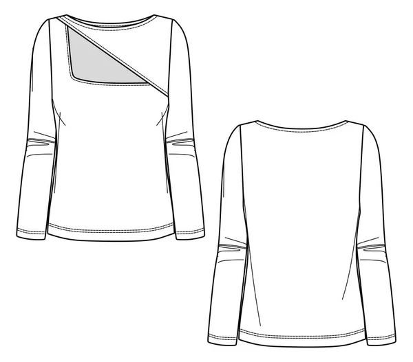 Vektör Uzun Kollu Gömlek Modası Cad Kadın Kış Botu Yakası — Stok Vektör