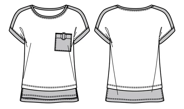 Vector Short Sleeved Shirt Μόδας Cad Μοντέρνα Γυναίκα Γύρω Από — Διανυσματικό Αρχείο