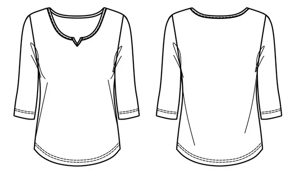 Moda Wektorowa Koszulka Cad Kobiecy Szkic Bluzki Długim Rękawem Kobiecy — Wektor stockowy
