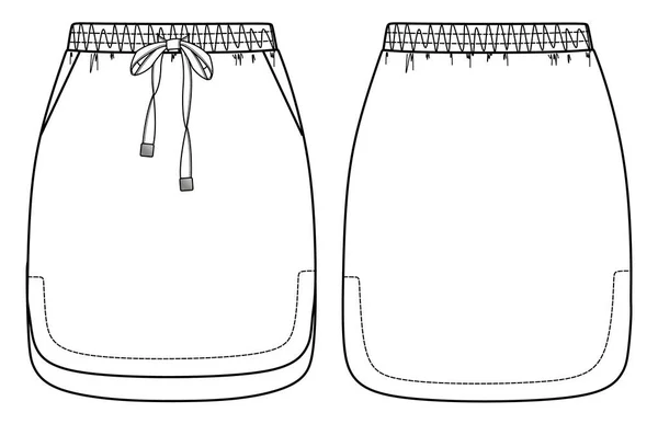 Vector Damenrock Technische Zeichnung Rockmode Cad Mit Bund Detail Minirock — Stockvektor