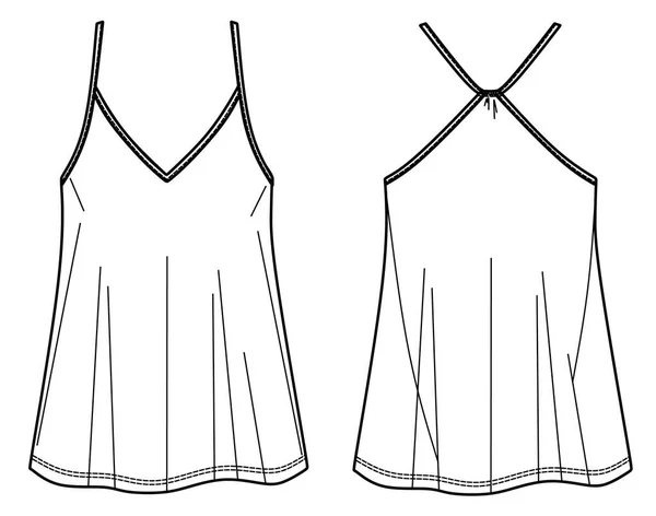 Camisole Teknisk Mode Illustration Med Smickrande Ringning Remmar Avslappnad Passform — Stock vektor