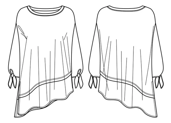 Vektor Kerek Nyak Aszimmetrikus Blúz Divat Cad Túlméretezett Felső Íjjal — Stock Vector