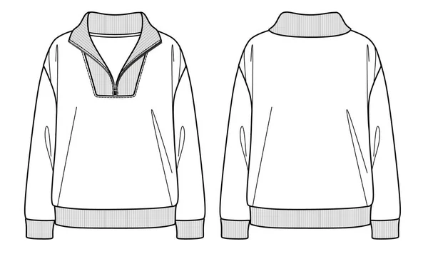 Vetor Unisex Sweatshirt Moda Cad Mulher Sweatshirt Com Costela Zip —  Vetores de Stock