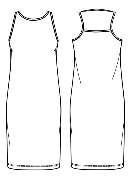 Vektör Mini Elbise Moda Cad Kadın Vücutlu Kolsuz Elbise Teknik — Stok Vektör
