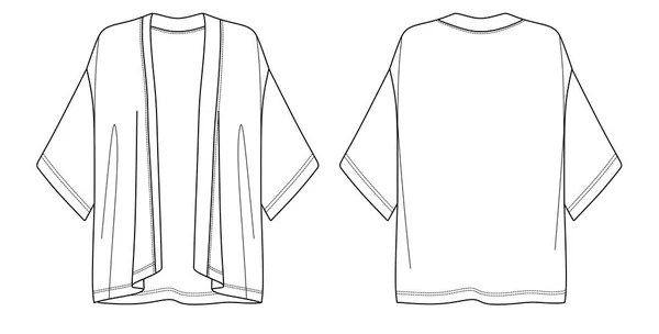 Vector Långärmad Jacka Mode Cad Sommar Kvinna Kimono Teknisk Ritning — Stock vektor