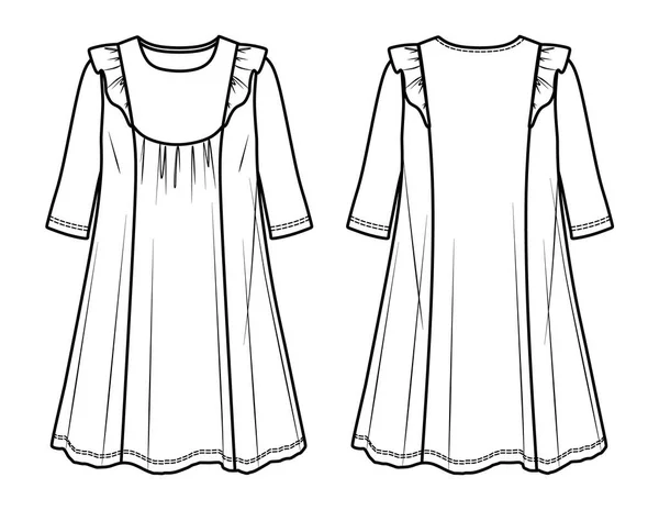 Vecteur Une Forme Robe Manches Longues Mode Cad Robe Femme — Image vectorielle