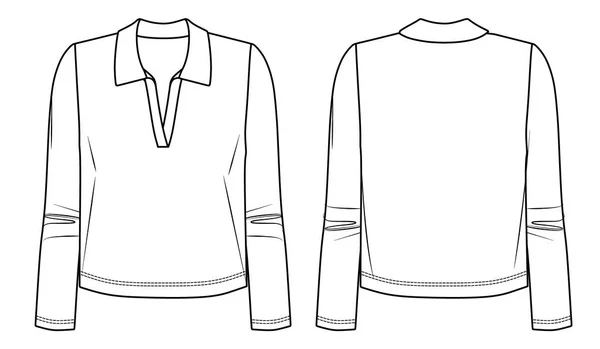 Vektor Mode Cad Beskärs Shirt Kvinnor Långärmad Boxy Form Blus — Stock vektor