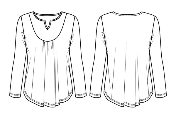 Camiseta Cad Moda Vectorial Bosquejo Blusa Manga Larga Para Mujer — Vector de stock