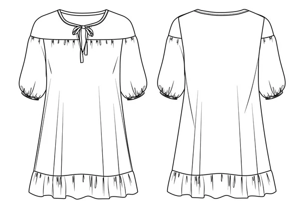 Robe Manches Longues Vectorielle Dessin Technique Mini Robe Femme Avec — Image vectorielle