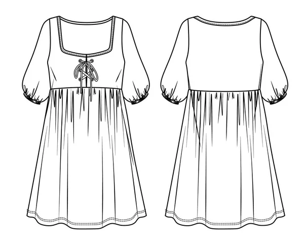 Mini Robe Manches Courtes Vectorielle Dessin Technique Robe Femme Avec — Image vectorielle
