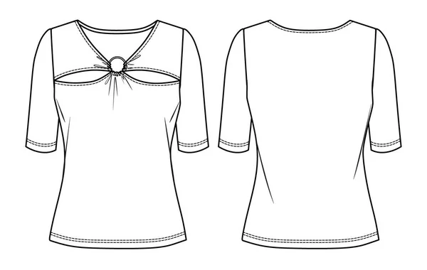 Shirt Femme Vectoriel Manches Courtes Dessin Technique Chemisier Avec Accessoire — Image vectorielle