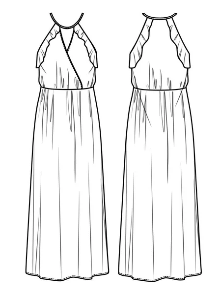 Robe Maxi Vectorielle Avec Bretelles Dessin Technique Robe Enveloppante Femme — Image vectorielle