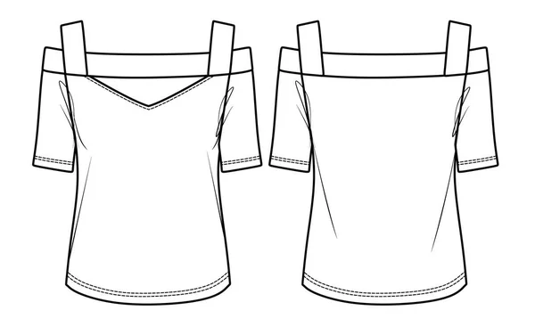 Shirt Manches Courtes Vectoriel Mode Cao Haut Col Femme Épaule — Image vectorielle