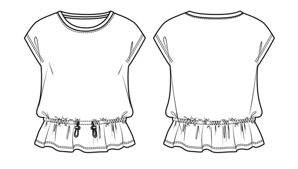 Vektor Tanpa Lengan Shirt Fashion Cad Wanita Atas Leher Bulat - Stok Vektor