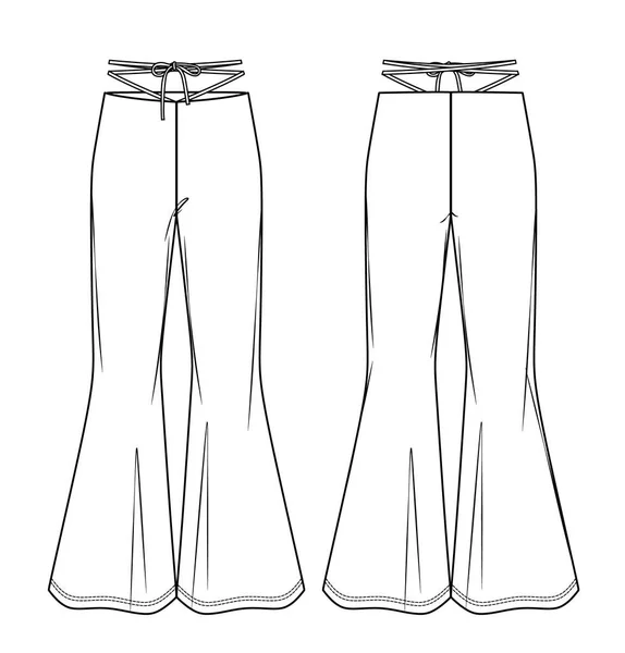 Pantalones Destello Vectorial Para Damas Cad Moda Plantilla Boceto Pantalones — Vector de stock