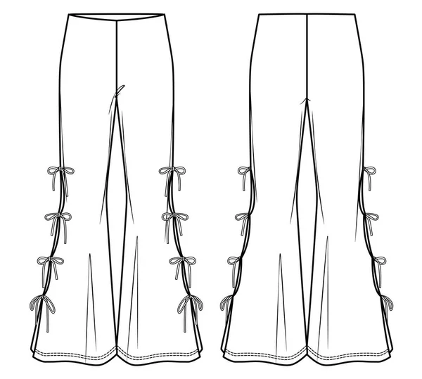 Pantalones Destello Vectorial Para Damas Cad Moda Plantilla Boceto Pantalones — Vector de stock