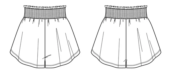 Modetechnische Skizze Von Frauen Shorts Mit Gesmokter Taille Vektor Frauen — Stockvektor