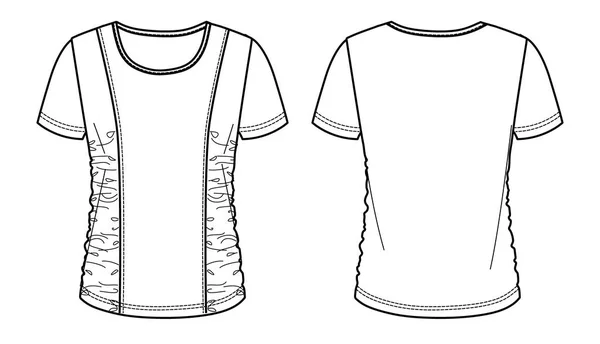 Vector Mujer Cuello Redondo Camiseta Boceto Blusa Manga Corta Verano — Vector de stock