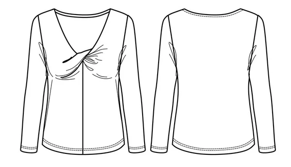 Vector Long Sleeved Shirt Fashion Cad Woman Neck Winter Top — Stock Vector