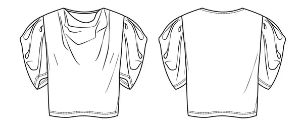 Vector Short Sleeved Shirt Μόδας Cad Γυναικεία Μπλούζα Λαιμόκοψη Μπαλόνι — Διανυσματικό Αρχείο