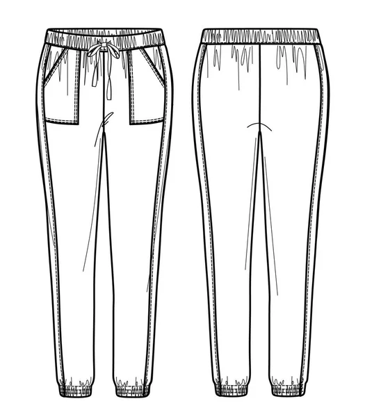 Vector Jogger Para Mujer Dibujo Técnico Pantalones Mujer Con Cintura — Vector de stock