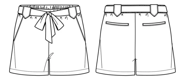 Modetechnische Skizze Von Frauen Shorts Mit Taschen Vektorgrafik Frauen Shorts — Stockvektor