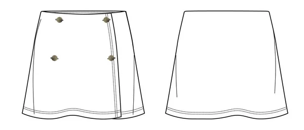 Vektör Mini Etek Moda Cad Düğme Detaylarıyla Çizilmiş Kadın Eteği — Stok Vektör