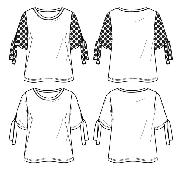 Camiseta Manga Corta Vectorial Con Lazo Las Mangas Cad Moda — Vector de stock